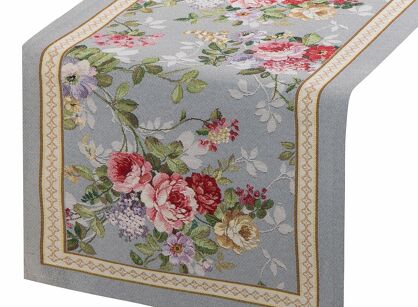 Bieżnik gobelinowy 45x140 4088 popielaty różowy wzór kwiatu wiśni