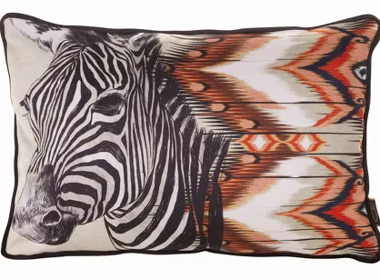 Poszewka welwetowa z wypełnieniem 30x45 CEBRA beżowa z dwustronnym nadrukiem w zebry i geometrycznym wzorem z wypustką na brzegach