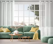 Firana gotowa na przelotkach 140x250 MARGARET 6 kremowa z etaminy z moherową nicią na dole firany - 9