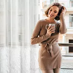 Firana gotowa na przelotkach 140x250 MARGARET 6 kremowa z etaminy z moherową nicią na dole firany - 8