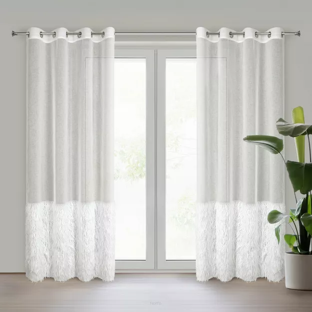 Firana gotowa na przelotkach 140x250 MARGARET 6 kremowa z etaminy z moherową nicią na dole firany