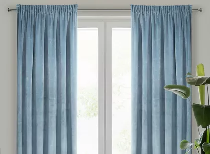 Zasłona na taśmie 140x270 VILLA welwetowa niebieska o aksamitnej strukturze