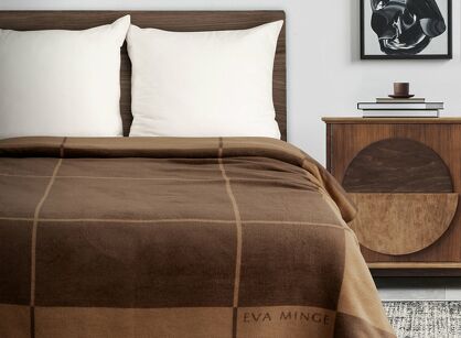 Koc bawełniano akrylowy 220x240 ELEGANT 2 Eva Minge kremowy brązowy wzór geometryczny dwustronny