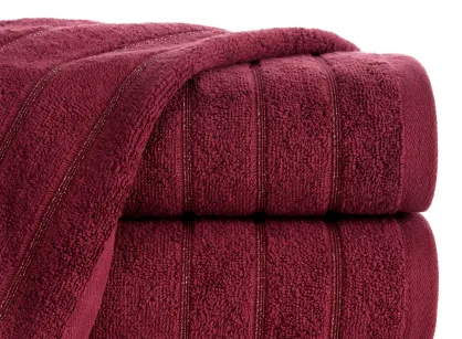 Ręcznik bawełniany 70x140 DALI bordowy gładki z subtelną bordiurą z błyszczącą nicią