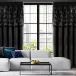 Zasłona na taśmie 140x270 AURA welwetowa czarna jednokolorowa zdobiona w górnej części falbanami - 11