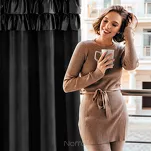 Zasłona na taśmie 140x270 AURA welwetowa czarna jednokolorowa zdobiona w górnej części falbanami - 12