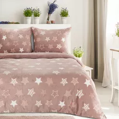 Pościel polarowa 220x200 FLANO 4 różowa z wytłaczanym białym wzorem gwiazdek z kolekcji NOVA Flano