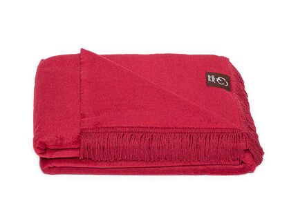 Koc bawełniany 150x200 0293-12 kirche bordowy gładki z frędzlami