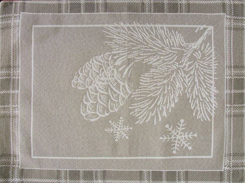 Serwetka świąteczna 35x45 HOLLY ciemny beż w kratkę z nadrukiem gałązek z gobeliny