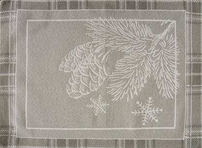 Serwetka świąteczna 35x45 HOLLY ciemny beż w kratkę z nadrukiem gałązek z gobeliny