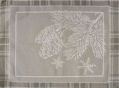 Serwetka świąteczna 35x45 HOLLY ciemny beż w kratkę z nadrukiem gałązek z gobeliny