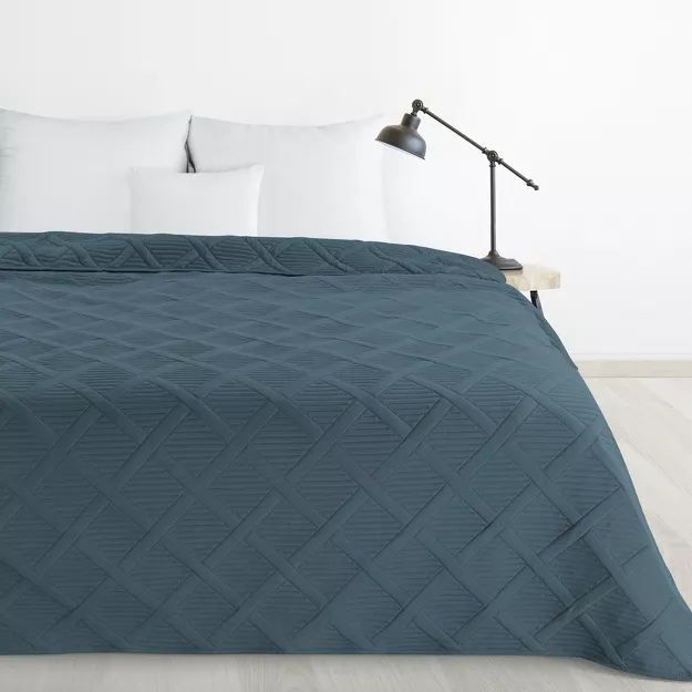 Narzuta 220x240 ALARA 5 turkusowa pikowana z mikrofibry wzór rombów