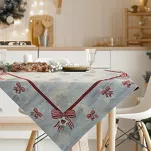 Nakładka świąteczna 100x100 4067 gobelinowa popielata z czerwonymi kokardkami i połyskującą srebrną nicią - 6