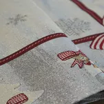 Nakładka świąteczna 100x100 4067 gobelinowa popielata z czerwonymi kokardkami i połyskującą srebrną nicią - 3