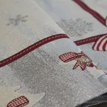 Nakładka świąteczna 100x100 4067 gobelinowa popielata z czerwonymi kokardkami i połyskującą srebrną nicią - 4