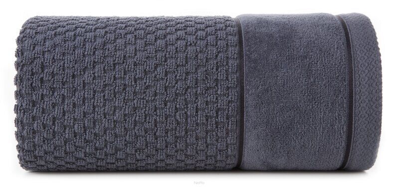 Ręcznik bawełniany 70x140 FRIDA grafitowy z fakturą kosteczki i szeroką welurową bordiurą