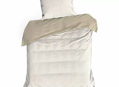 Pościel satynowa 140x200 SPRING 80 beżowa z wzorem geometrycznym z kolekcji Classic