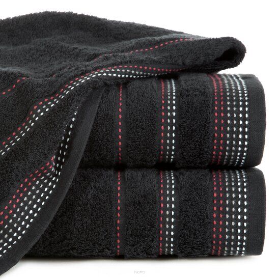 Ręcznik bawełniany 70x140 POLA czarny z kolorową bordiurą zakończoną stebnowaniem