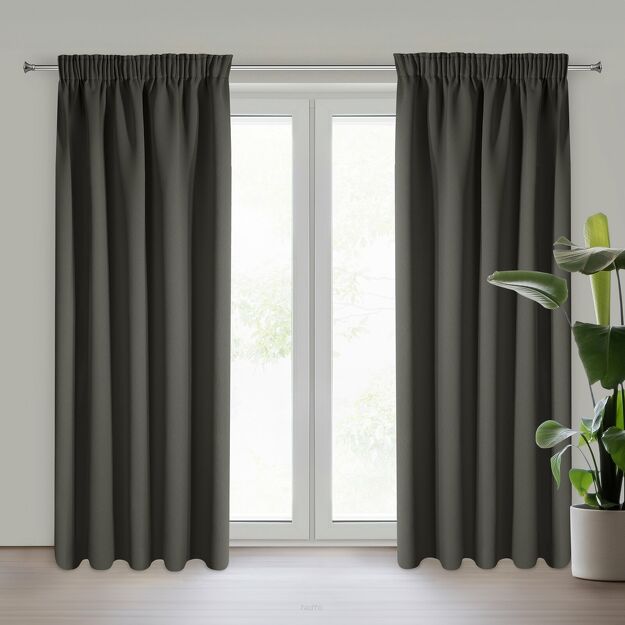 Zasłona na taśmie 135x270 LOGAN zaciemniająca grafitowa jednokolorowa z półmatowej tkaniny