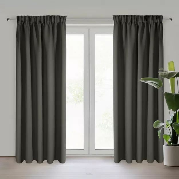 Zasłona na taśmie 135x270 LOGAN zaciemniająca grafitowa jednokolorowa z półmatowej tkaniny