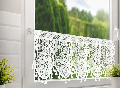 Zazdrostka w tunelu 150x30 MOLY biała z bawełny ażurowy wzór z frędzelkami