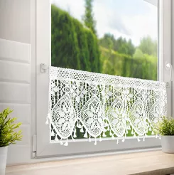 Zazdrostka w tunelu 150x30 MOLY biała z bawełny ażurowy wzór z frędzelkami