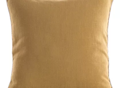 Poszewka bawełniana 43x43 LEN 22B miodowa jednokolorowa z dodatkiem lnu obszyta cyrkoniami na brzegach