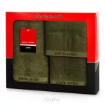 Komplet Ręczników EVI Pierre Cardin ciemna oliwka zdobione bordiurą w kolorze ręcznika 430 g/m2 - 2