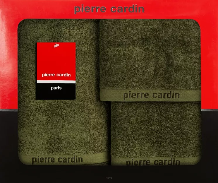 Komplet Ręczników EVI Pierre Cardin ciemna oliwka zdobione bordiurą w kolorze ręcznika 430 g/m2