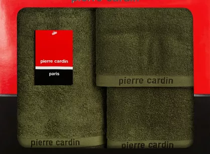 Komplet ręczników EVI Pierre Cardin ciemna oliwka zdobione bordiurą w kolorze ręcznika