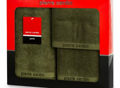 Komplet ręczników EVI Pierre Cardin ciemna oliwka zdobione bordiurą w kolorze ręcznika