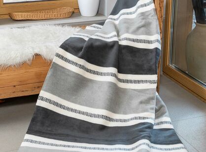 Koc bawełniany 150x200 1228-2 popielaty grafitowy w pasy z frędzlami