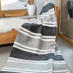 Koc bawełniany 150x200 1228-2 popielaty grafitowy w pasy z frędzlami