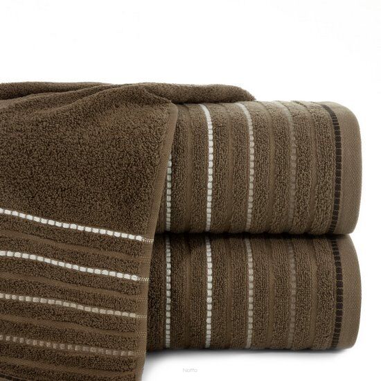 Ręcznik bawełniany 70x140 IZA brązowy z kontrastującą bordiurą w pasy Design 91