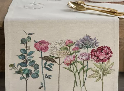 Bieżnik gobelinowy 40x100 1242 naturalny z wzorem kwiatów