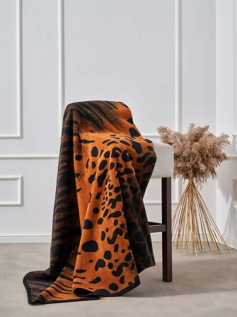 Koc bawełniany 150x200 2150-1 rudy czarny tygrys wykończony taśmą