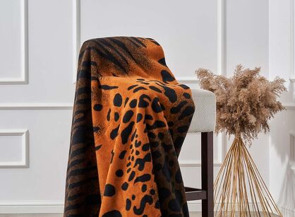 Koc bawełniany 150x200 2150-1 rudy czarny tygrys wykończony taśmą