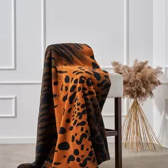 Koc bawełniany 150x200 2150-1 rudy czarny tygrys wykończony taśmą