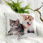 Poszewka welwetowa 45x45 ANIMAL 70 zdobiona nadrukiem kotka i pieska - 2