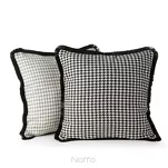 Poszewka welwetowa 45x45 PEPITKA 2B srebrna biała wzór w pepitkę z frędzlami na brzegach - 2