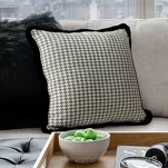 Poszewka welwetowa 45x45 PEPITKA 2B srebrna biała wzór w pepitkę z frędzlami na brzegach - 4