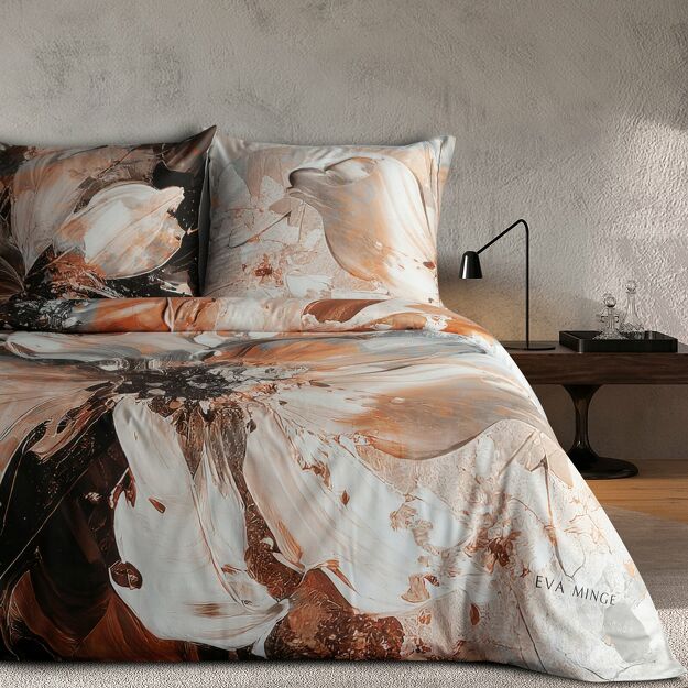 Pościel z makosatyny 160x200 AMARA Eva Minge ruda szara designerski wzór Premium