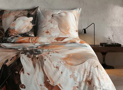 Pościel z makosatyny 160x200 AMARA Eva Minge ruda szara designerski wzór Premium