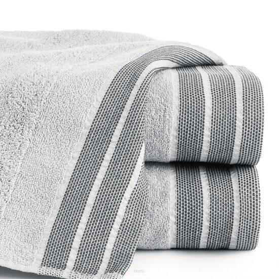 Ręcznik bawełniany 50x90 PATI srebrny w pasy z szeroką żakardową bordiurą