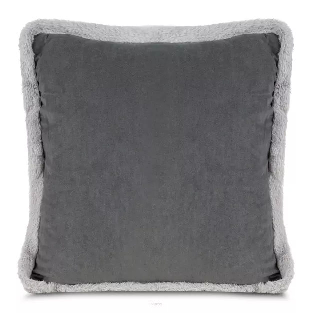 Poszewka dekoracyjna 45X45 stalowa srebrna z lamówką imitującą futro