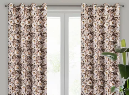 Zasłona na przelotkach 140x250 SIMONA beżowa brązowa zaciemniająca z wzorem botanicznym