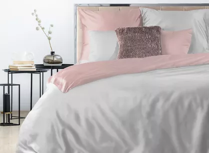 Pościel satynowa 160x200 NOVA 3 dwukolorowa gładka srebrna pudrowa