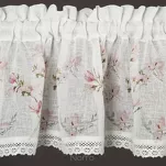 Zazdrostka gotowa w tunelu 150x30 AMELIA biała z etaminy z wzorem różowych kwiatów magnolii i bawełnianą koronką - 3