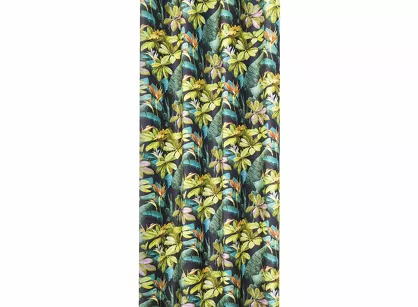 Zasłona gotowa na przelotkach 140x250 LIVY welwetowa czarna zielona z nadrukiem liści i kwiatów Design 91