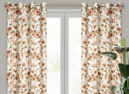 Zasłona na przelotkach 140x250 MILA biała z mikrofibry z nadrukiem malarskich rudych kwiatków